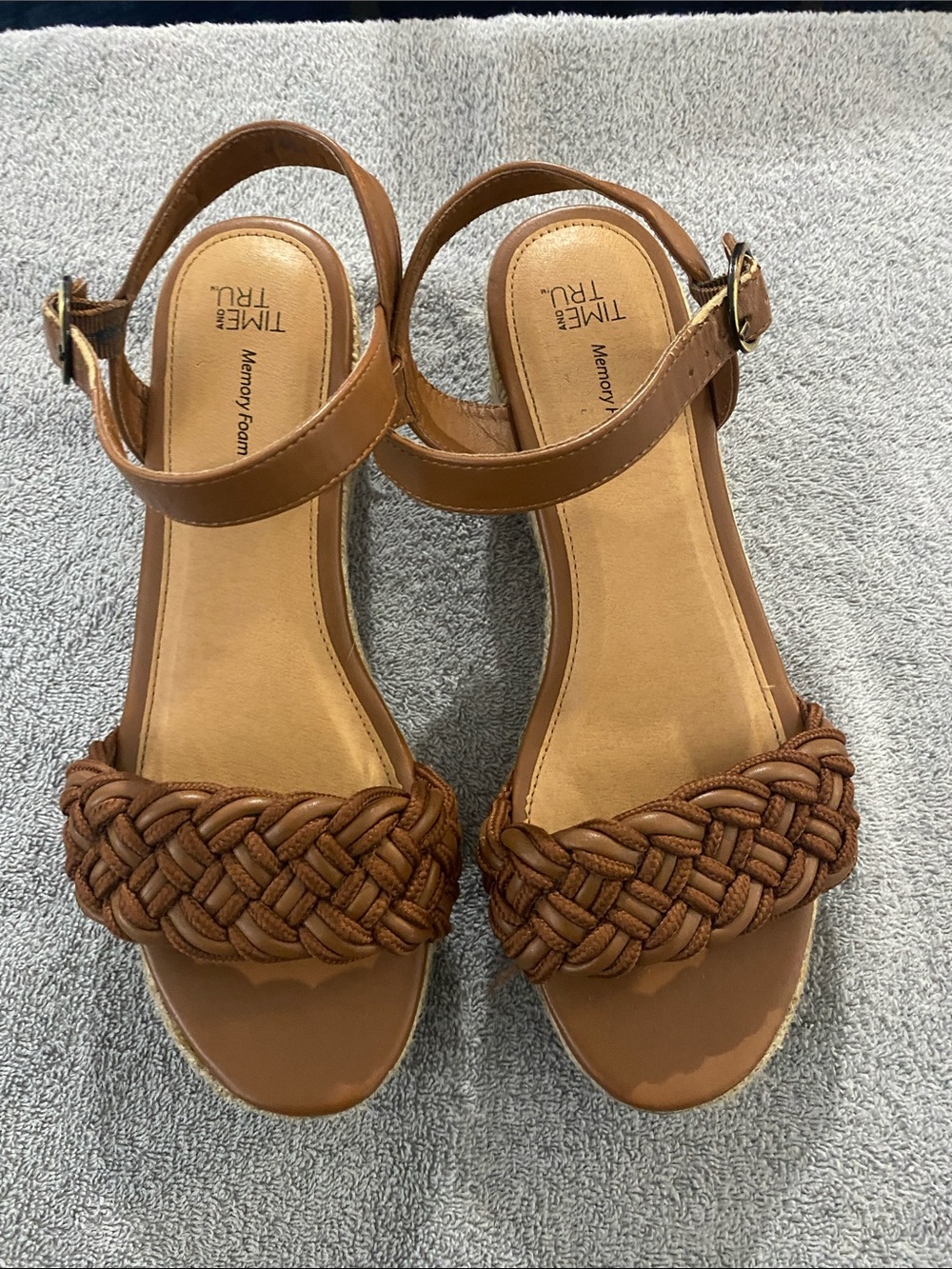 Time and Tru Tan Braided Ankle-Strap Sandals